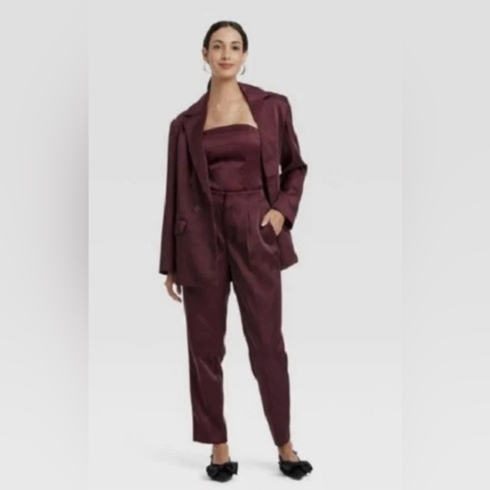 A New Day Women's Burgundy Satin Super-High Rise Tapered Ankle Trousers Size 8